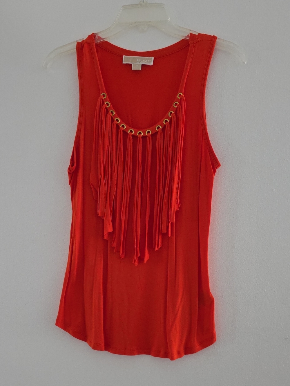 Michael Kors Orange Fringe Tank Top with Gold Grommet Detail
